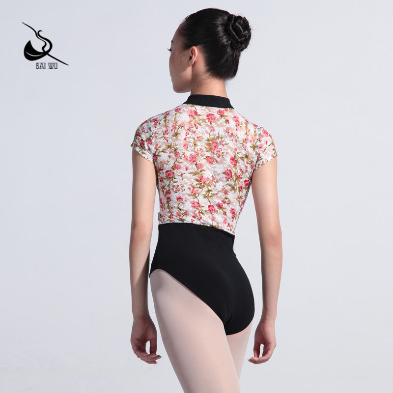 Zip Front Chinese Collar Lace Ballet Leotard