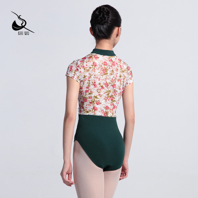 Zip Front Chinese Collar Lace Ballet Leotard